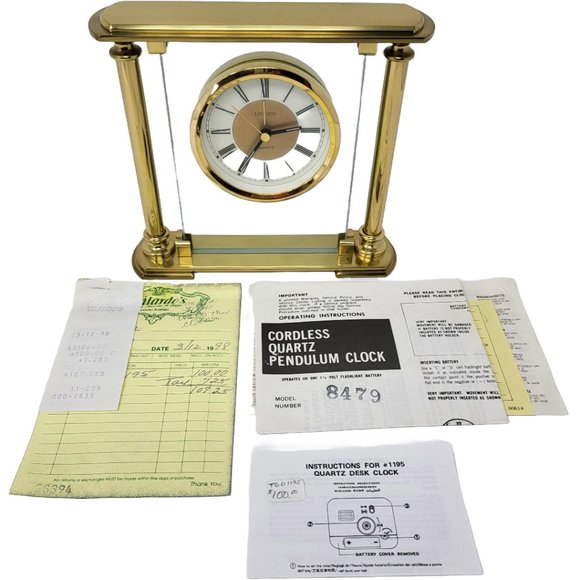 Vintage LINDEN‎ Quartz Mantel Desk Alarm Clock Gold Heavy Japan Box Instructions - Picture 2 of 5